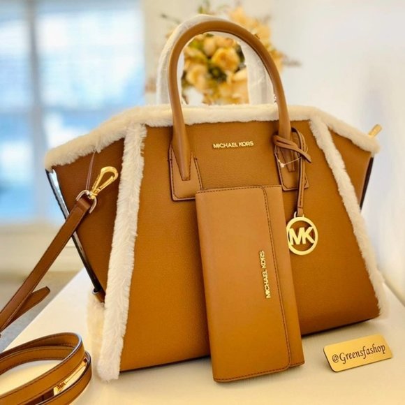 Michael Kors Handbags - MICHAEL KORS PURSE  AND WALLET AVRIL LARGE TOP ZIP SATCHEL WITH FLUFFY FUR